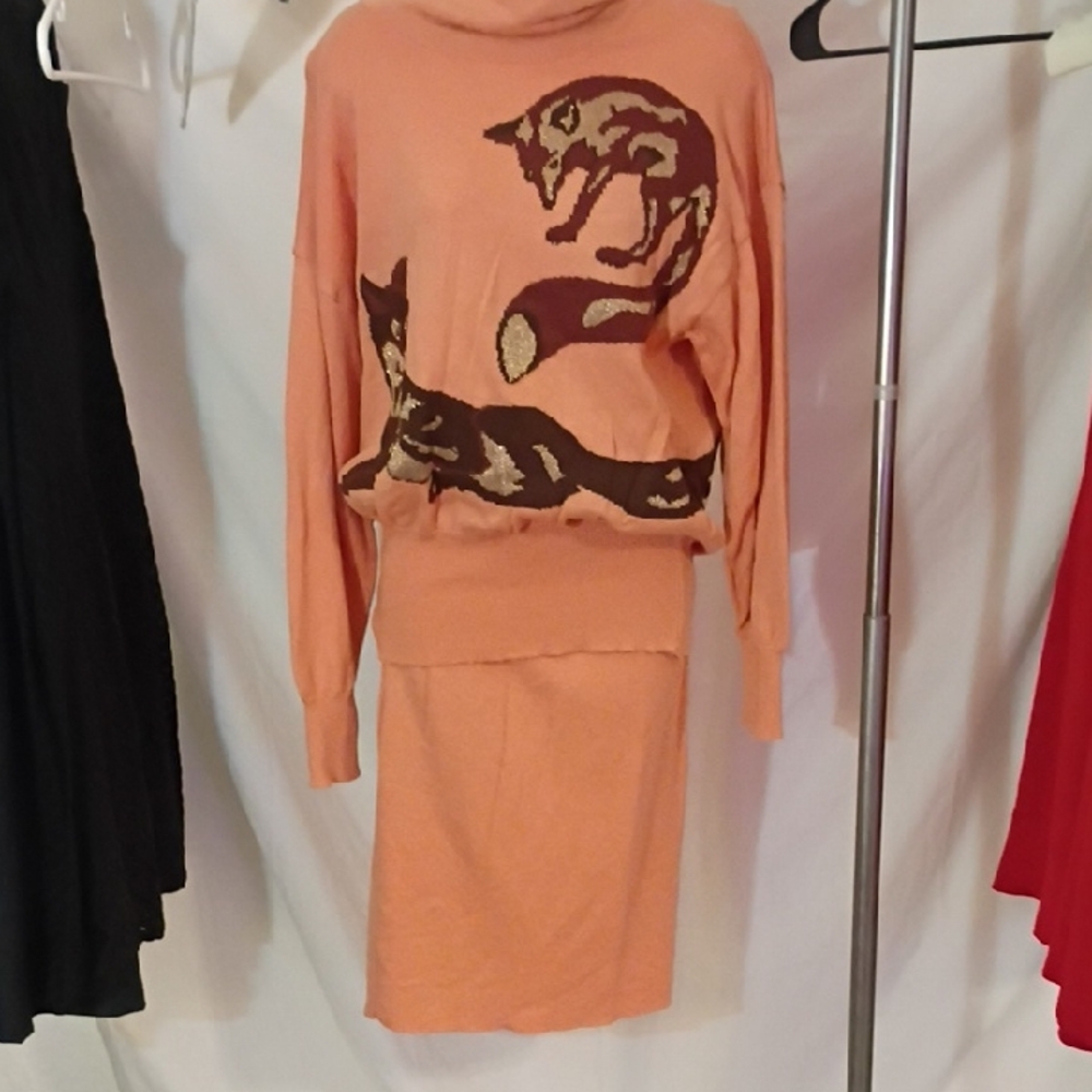 Charming Fox Graphic Peach Sweater Dress